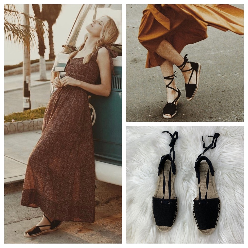 Doen Francis Open Toe Black Canvas Espadrilles 36